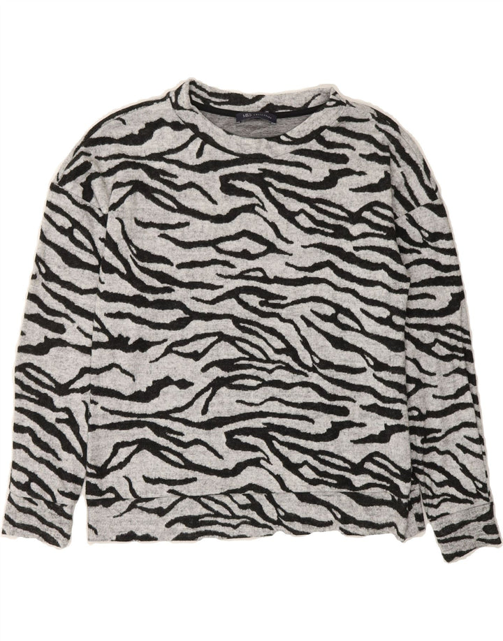 MARKS & SPENCER Womens Top Long Sleeve UK 12 Medium Grey Animal Print Vintage Marks & Spencer and Second-Hand Marks & Spencer from Messina Hembry 