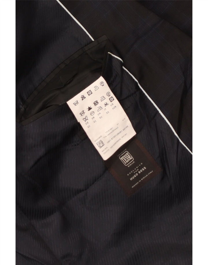 Hugo Boss muška jakna sa 2 gumba EU 52 XL tamnoplava karirana djevičanska vuna