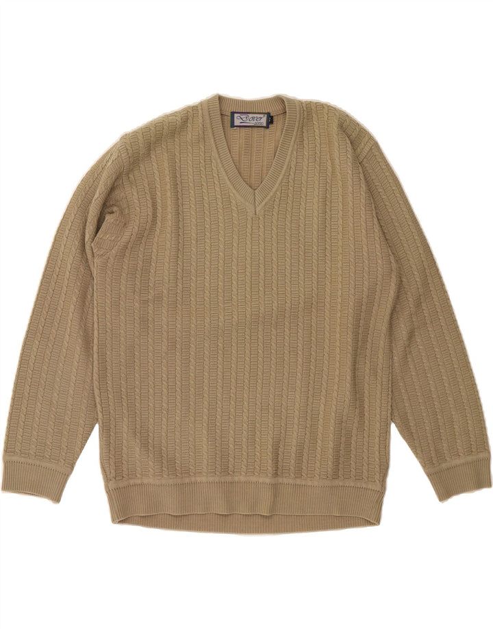 VINTAGE Mens V-Neck Jumper Sweater UK 40 Medium Brown Vintage Vintage and Second-Hand Vintage from Messina Hembry 
