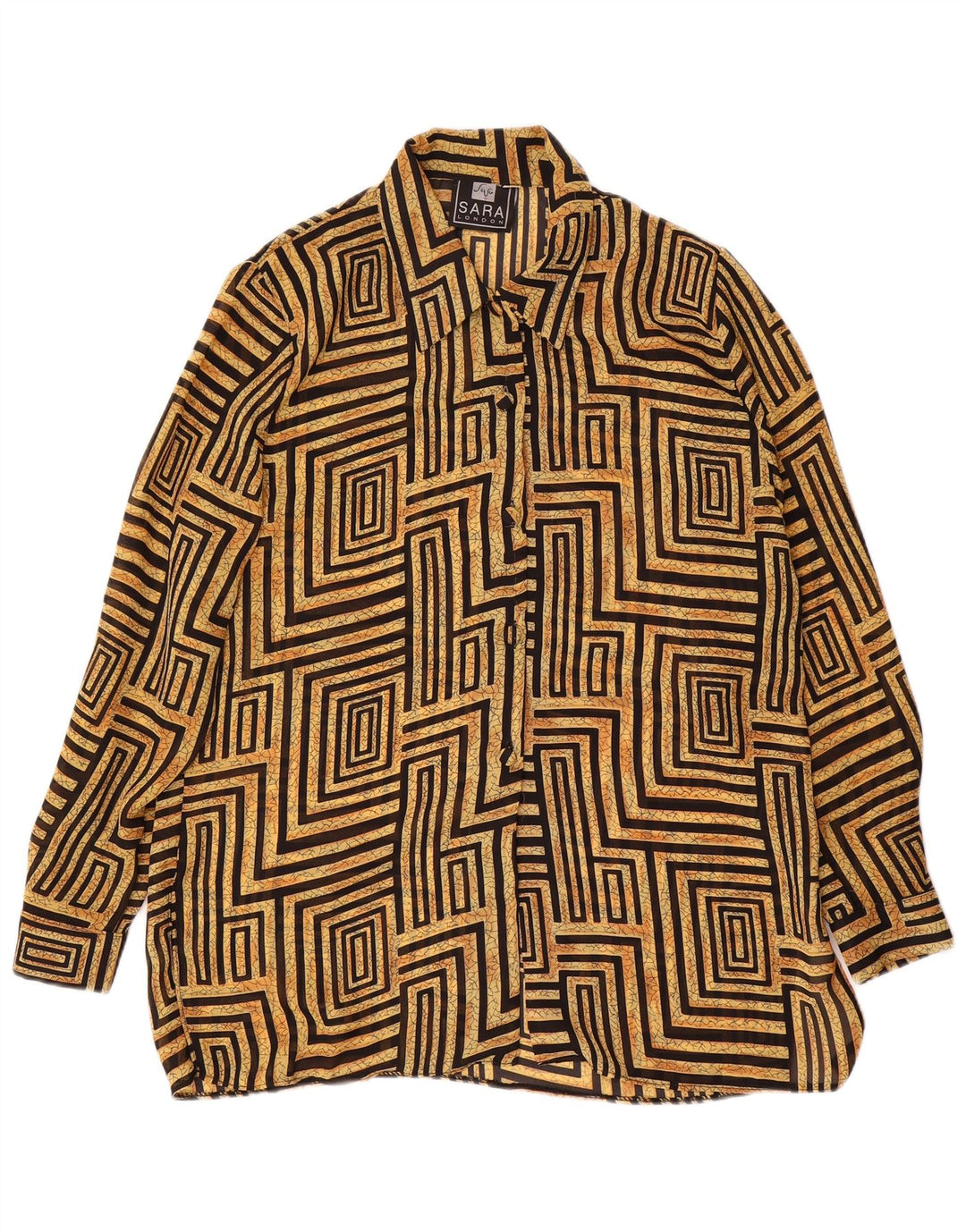Vintage ženska košulja bluza UK 14 veliki bež geometrijski poliester