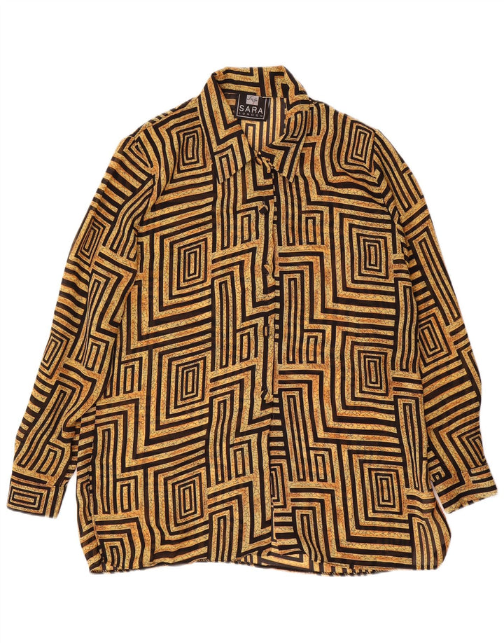 Vintage ženska košulja bluza UK 14 veliki bež geometrijski poliester