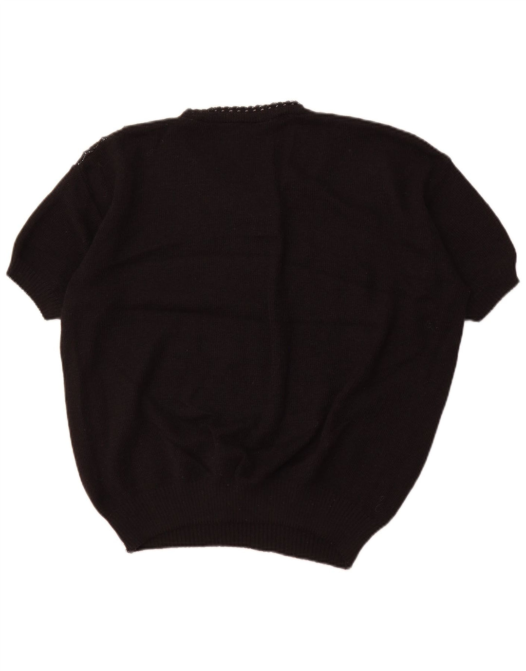 VINTAGE ženski džemper kratkih rukava s V-izrezom UK 18 XL crni na pruge