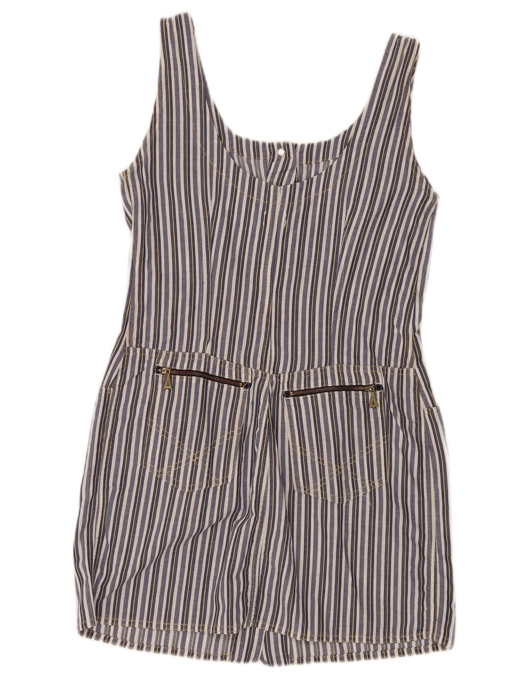 VINTAGE ženska plašt haljina bez rukava UK 8 Mala tamnoplava prugasta