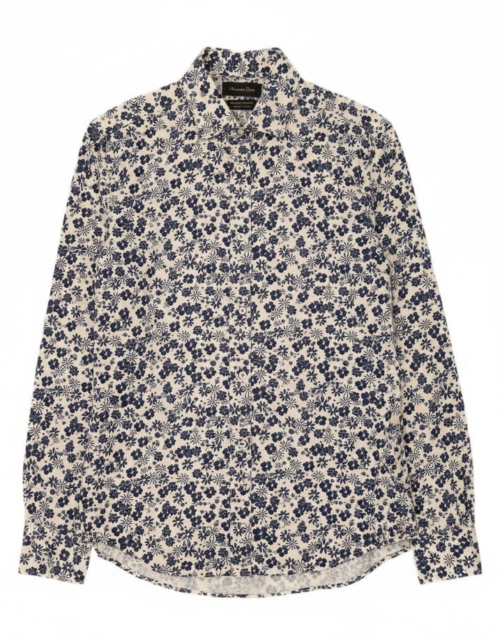MASSIMO DUTTI Mens Shirt Small Blue Floral Cotton