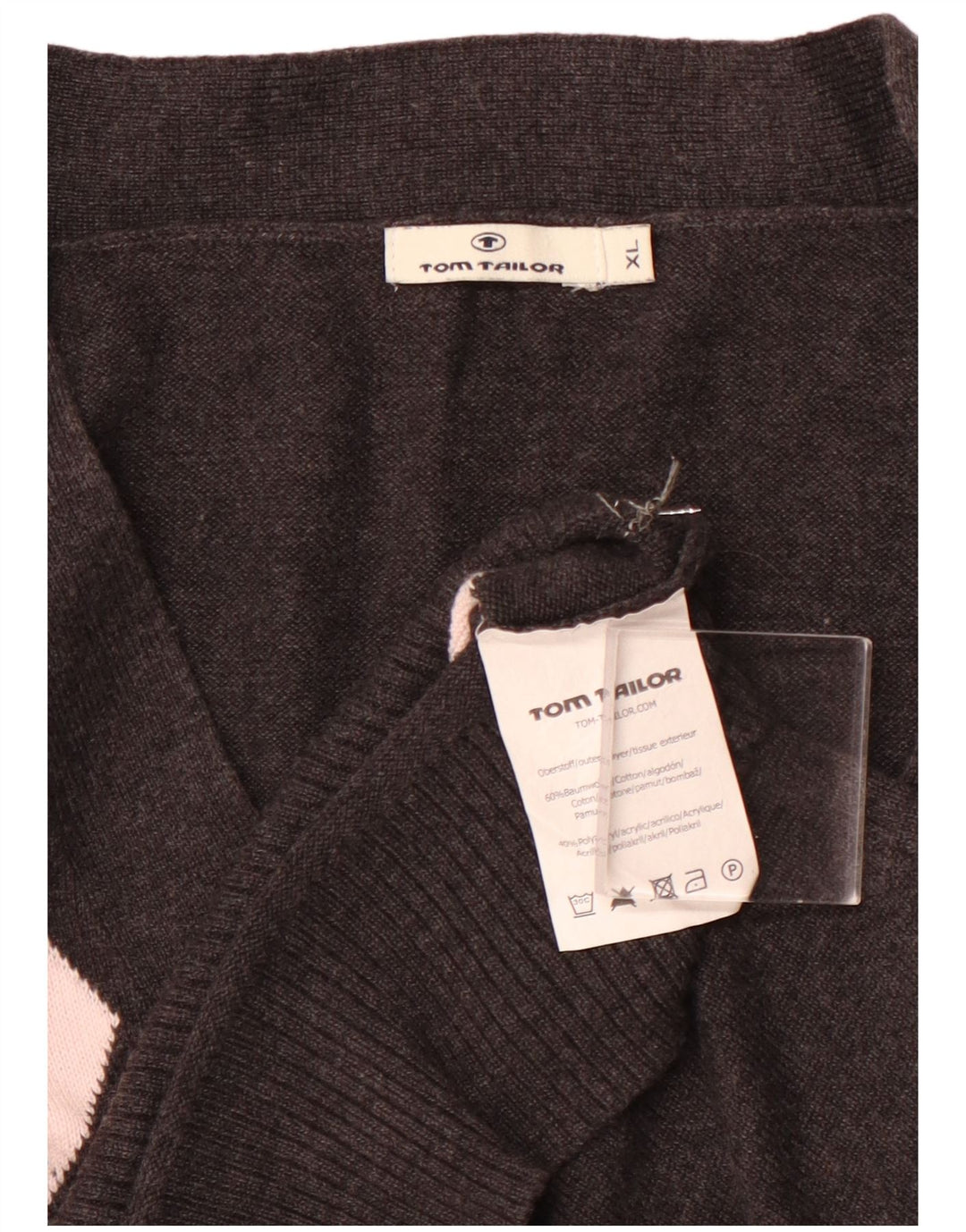 TOM TAILOR Ženski kratki kardigan pulover UK 18 XL Crni Argyle/Diamond