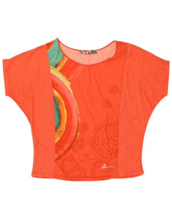 Desigual Womens Graphic T-Shirt Top UK 14 Medium Orange Geometric Bohemian