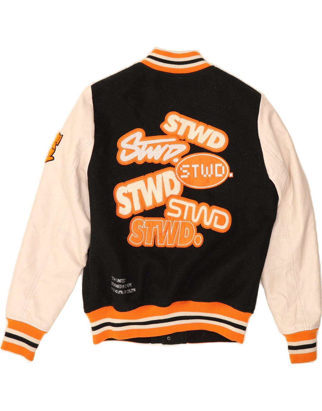 PULL & BEAR Mens Graphic Varsity Jacket UK 36 Small Black Colourblock Vintage Pull & Bear and Second-Hand Pull & Bear from Messina Hembry 