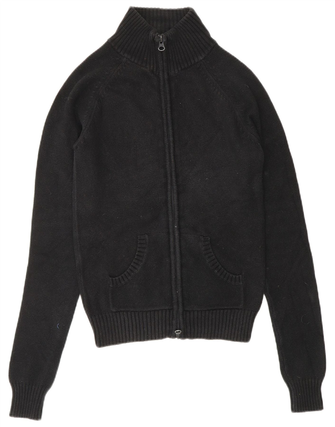 ZARA Womens Cardigan Sweater UK 8 Small Black Cotton