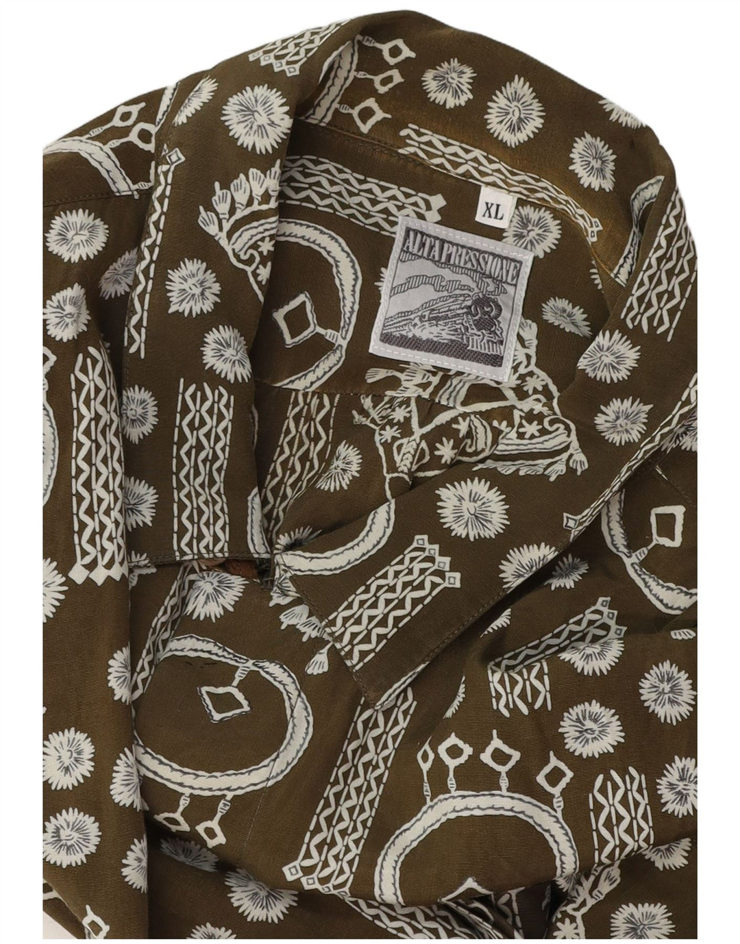 Vintage muška košulja kratkih rukava s apstraktnim uzorkom XL kaki boje