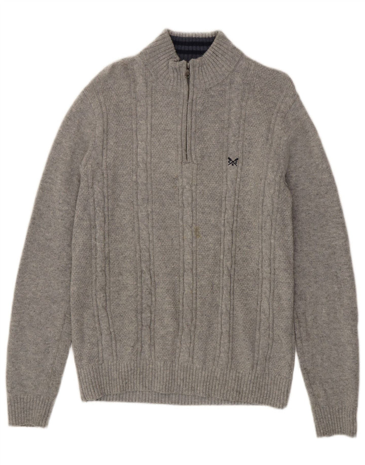 Crew Clothing Muški džemper s izrezom i velikim sivim puloverom od janjeće vune