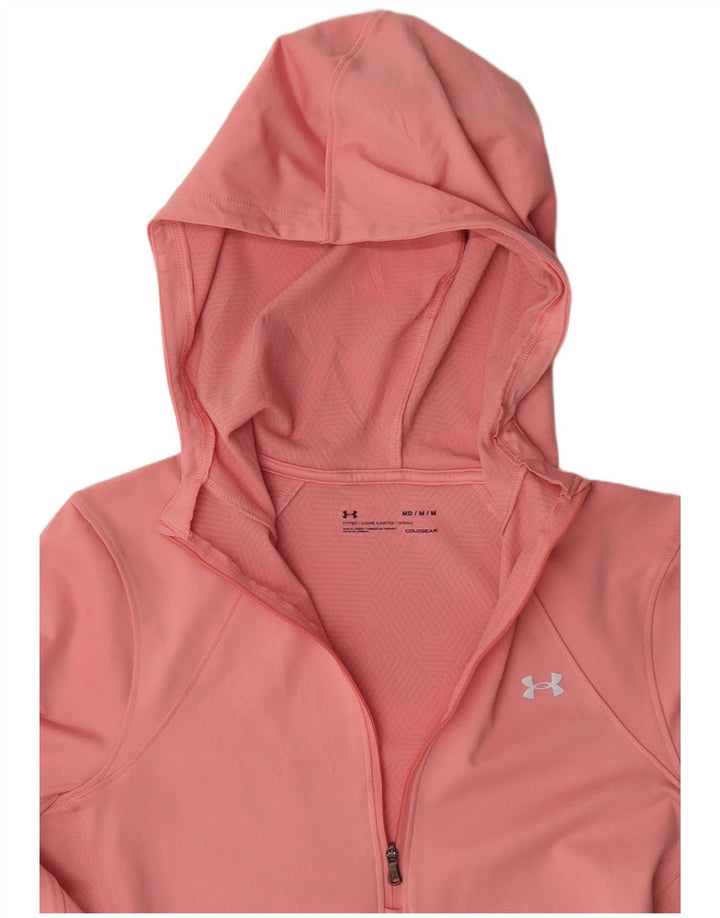 UNDER ARMOUR Womens Zip Neck Hoodie Jumper UK 12 Medium Pink Polyester
