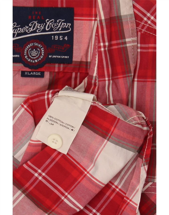SUPERDRY muška majica kratkih rukava XL crveni karirani pamuk