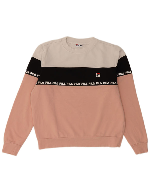 Fila Womens Graphic Sweatshirt Jumper UK 10 Small Pink Colourblock