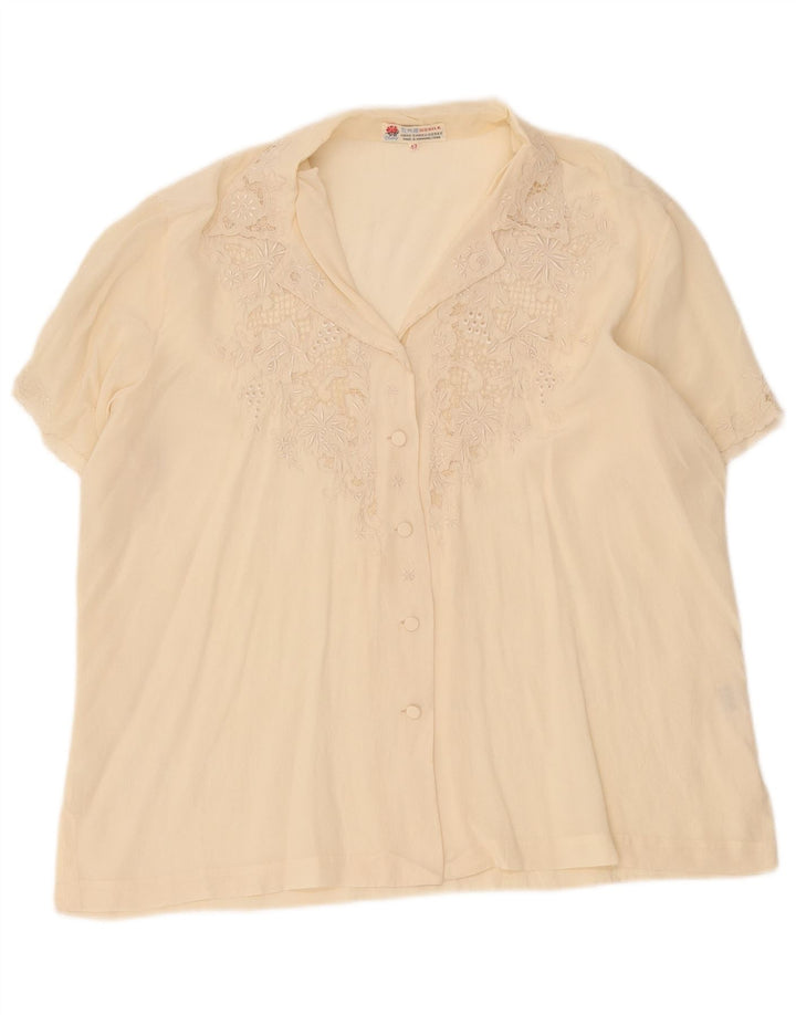 Vintage ženska košulja kratkih rukava bluza IT 42 srednje bijele svile