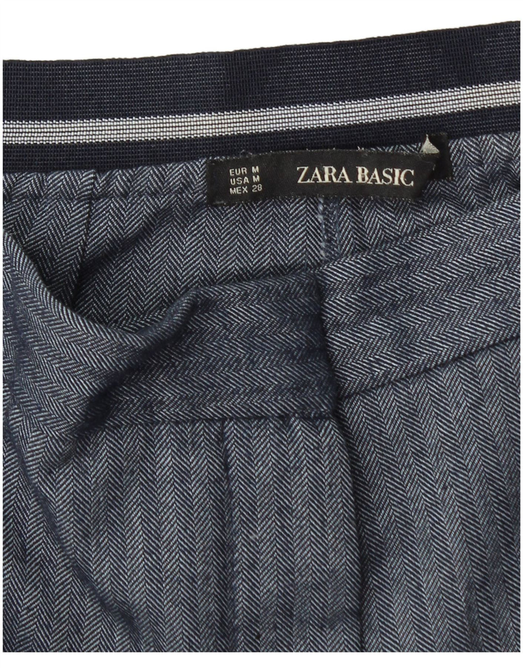 ZARA Womens Slim Chino Trousers Medium W28 L26 Navy Blue Herringbone