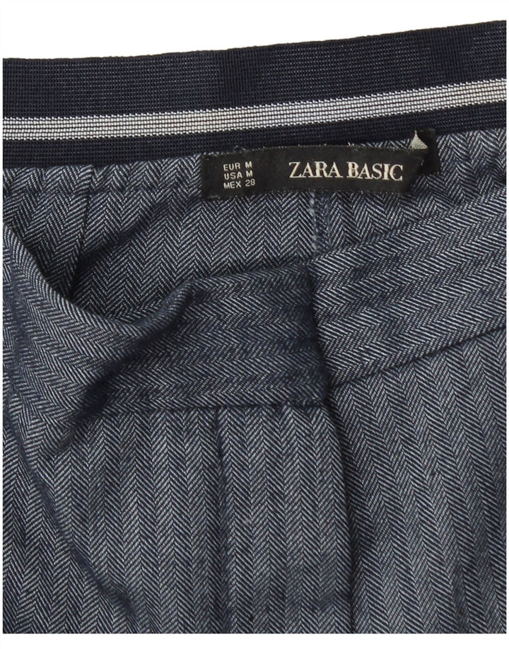 ZARA Womens Slim Chino Trousers Medium W28 L26 Navy Blue Herringbone