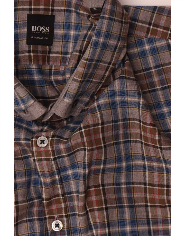 Hugo Boss muška košulja standardnog kroja XL smeđa karirana pamuk