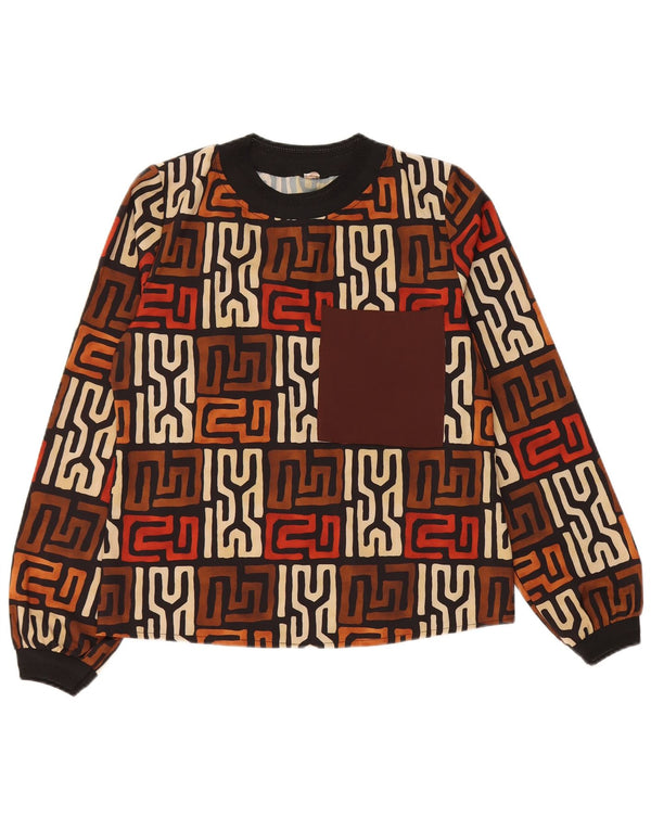 VINTAGE ženska majica dugih rukava UK 12 srednje smeđa geometrijska