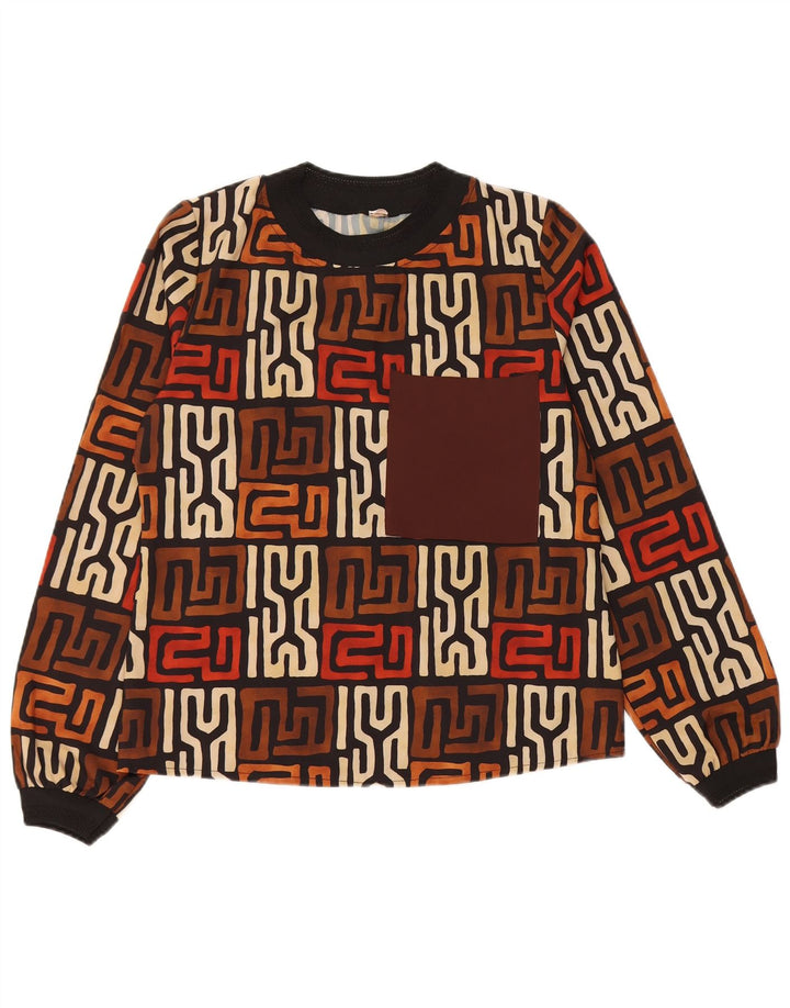 VINTAGE ženska majica dugih rukava UK 12 srednje smeđa geometrijska