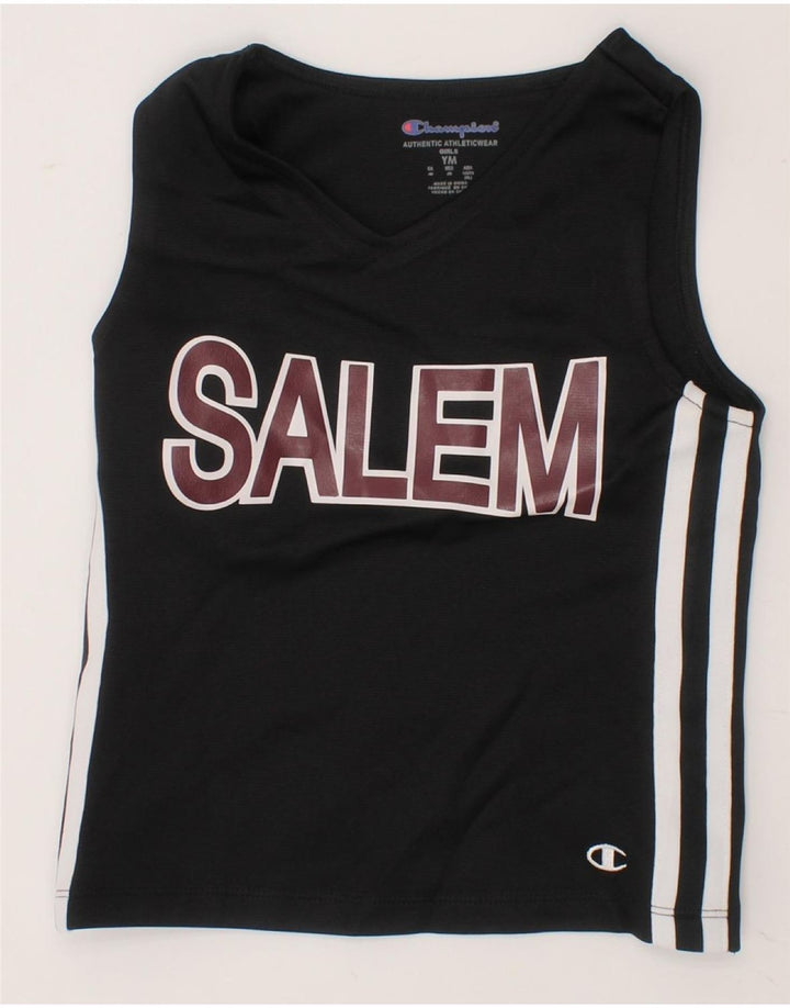 CHAMPION Girls Graphic Vest Top 3-4 Years Medium Black Polyester Vintage Champion and Second-Hand Champion from Messina Hembry 