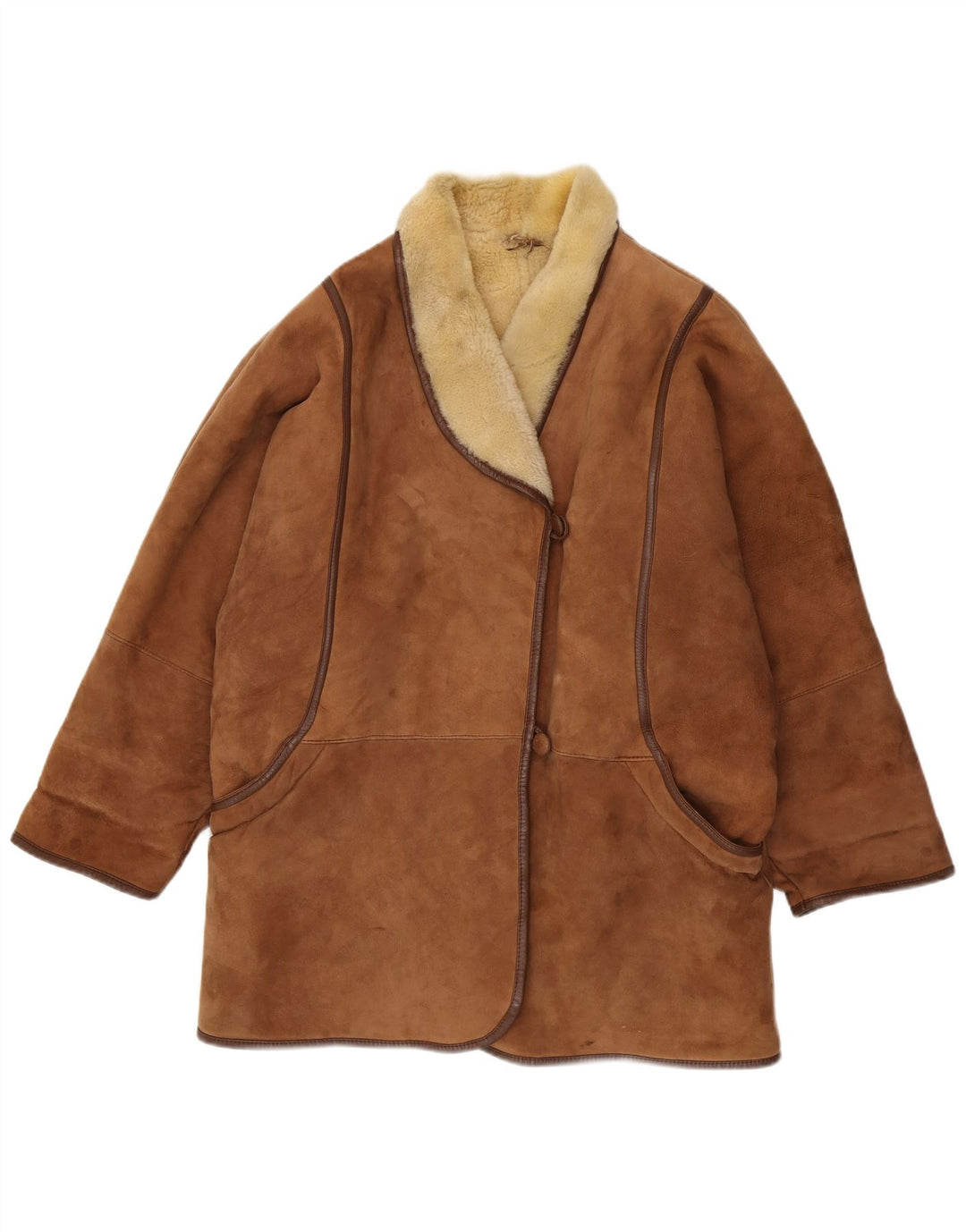 Vintage ženski preveliki kaput od šišmiša IT 48 XL Smeđe ovče