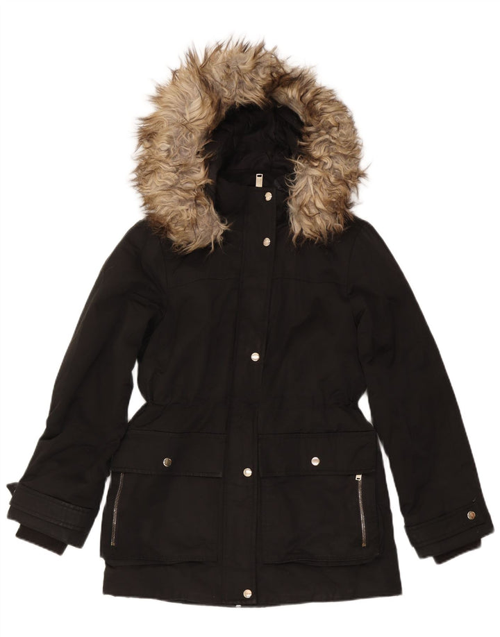 Topshop ženska parka jakna s kapuljačom UK 8 Mala crna poliesterska