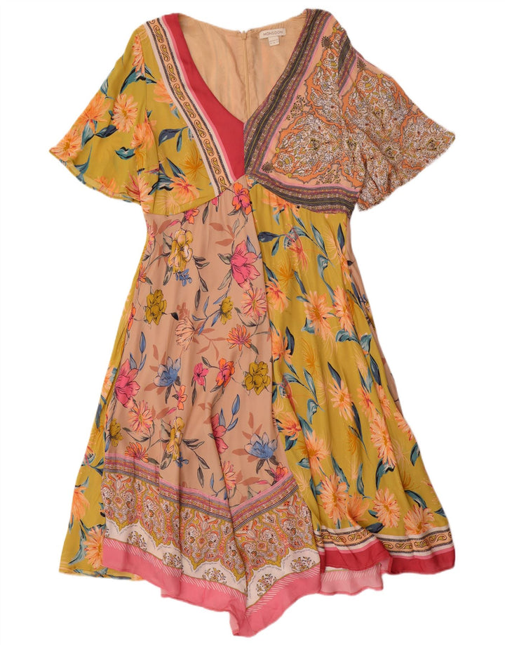 MONSOON ženska asimetrična haljina UK 14 Veliki raznobojni patchwork