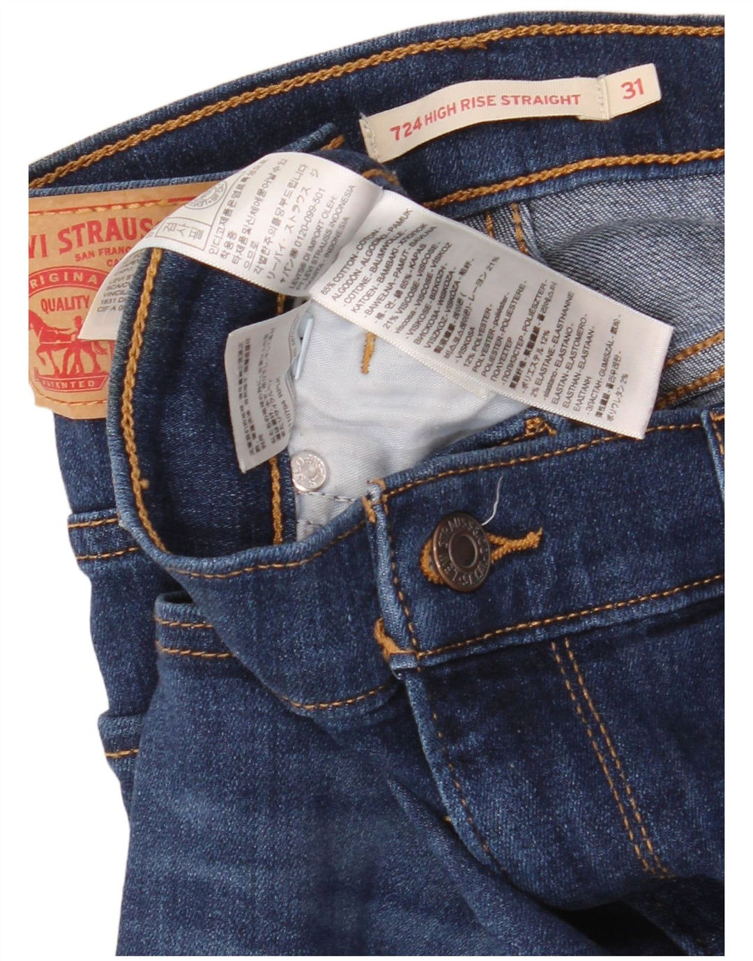 LEVI'S ženske ravne traperice visokog struka 724 W31 L32 plavi pamuk