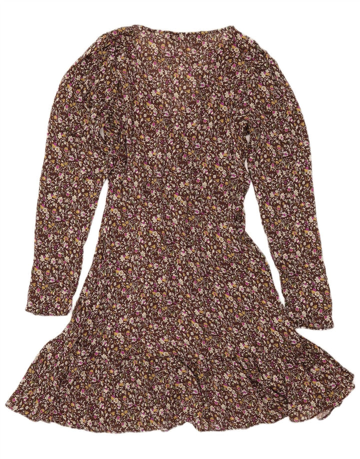 ZARA ženska haljina s dugim rukavima na omot UK 6 XS smeđa cvjetna