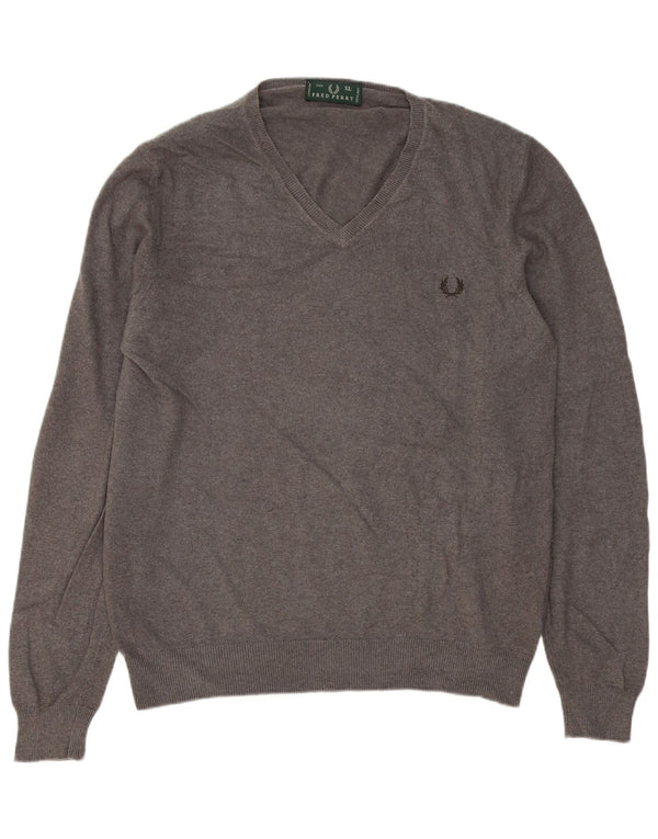 Fred Perry muški džemper s V-izrezom XL siva vunena