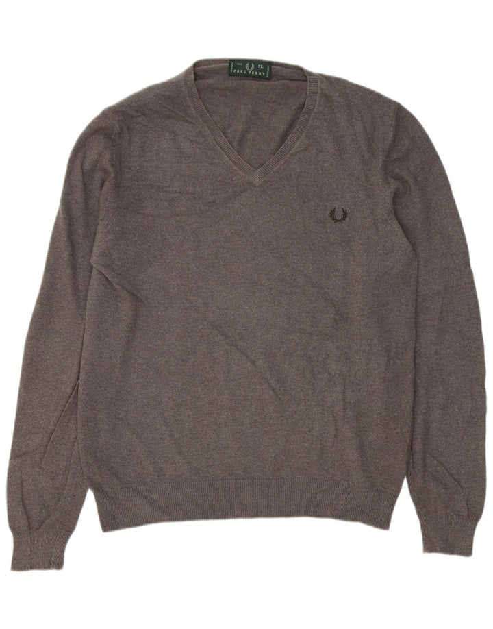 Fred Perry muški džemper s V-izrezom XL siva vunena