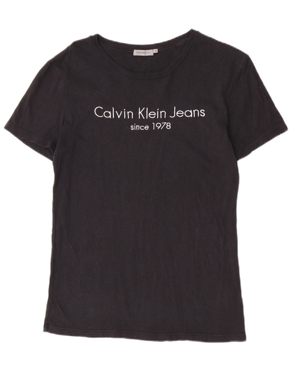 Calvin Klein Jeans Ženska grafička majica kratkih rukava UK 12 Srednje crni pamuk