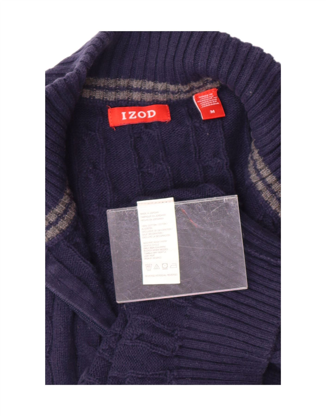 IZOD Mens Zip Neck Jumper Sweater Medium Navy Blue Cotton Vintage Izod and Second-Hand Izod from Messina Hembry 