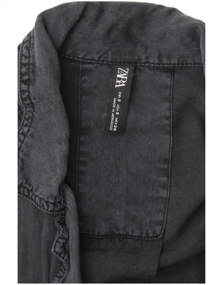 ZARA ženska prevelika košulja bluza kratkih rukava UK 10 Mala crna