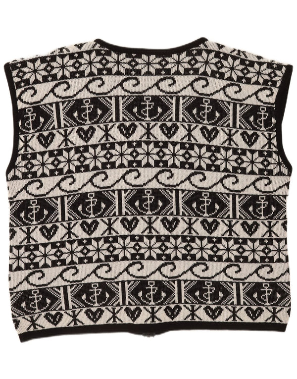 Vintage ženski kardigan pulover bez rukava IT 54 3XL crni geometrijski