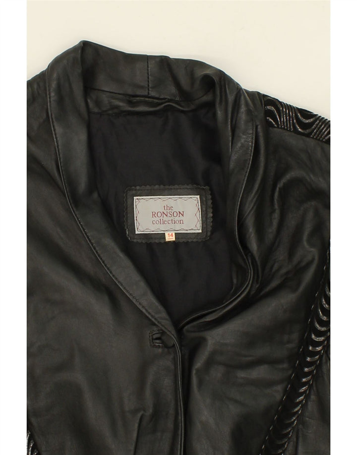 VINTAGE Womens Leather Coat UK 14 Large Black Leather Vintage Vintage and Second-Hand Vintage from Messina Hembry 