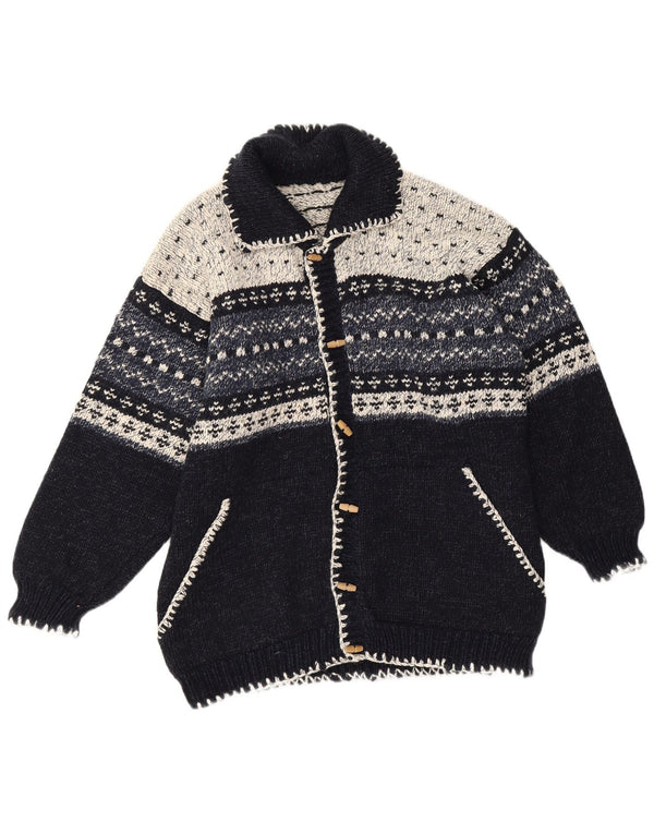 Vintage muški kardigan pulover Large Navy Blue Fair Isle