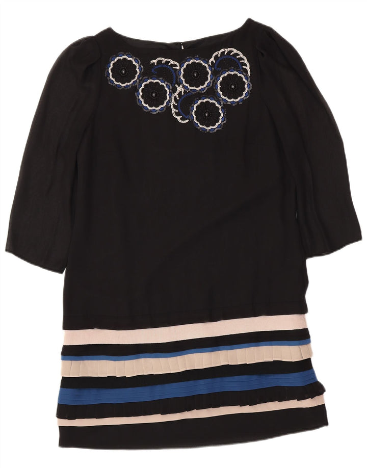 MONSOON ženska plašt haljina 3/4 rukava UK 12 srednje crna na pruge