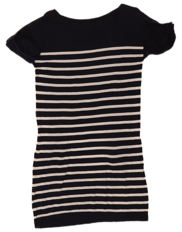 Ženska majica kratkih rukava Massimo Dutti UK 12 Medium Navy Blue Striped Cotton