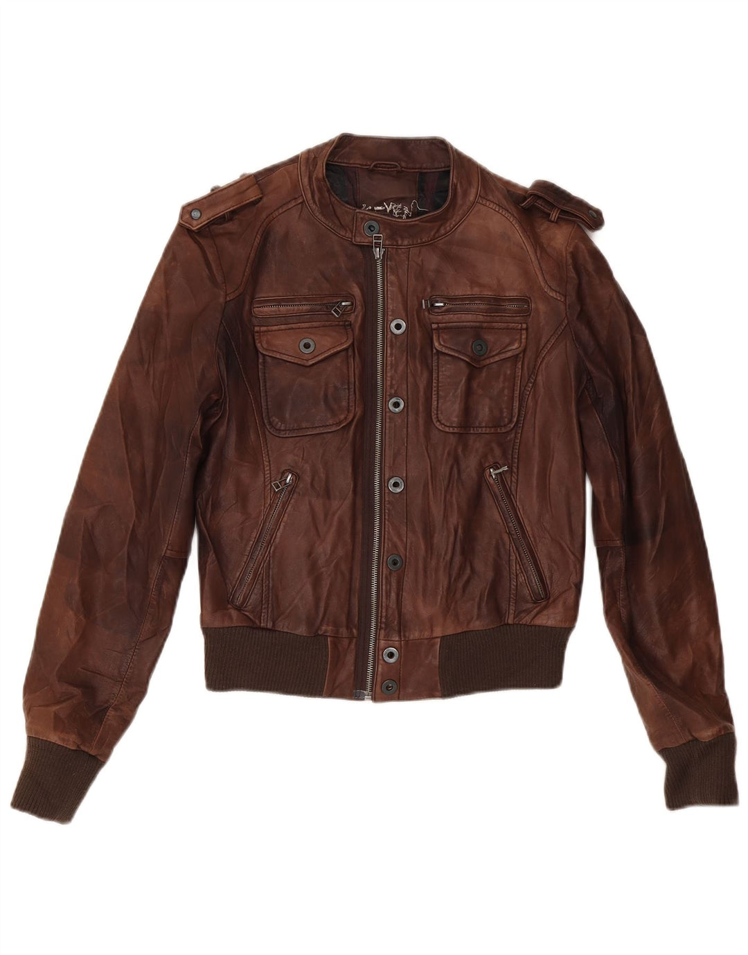 Vintage vojna kožna jakna za dječake 11-12 godina XL smeđa kožna