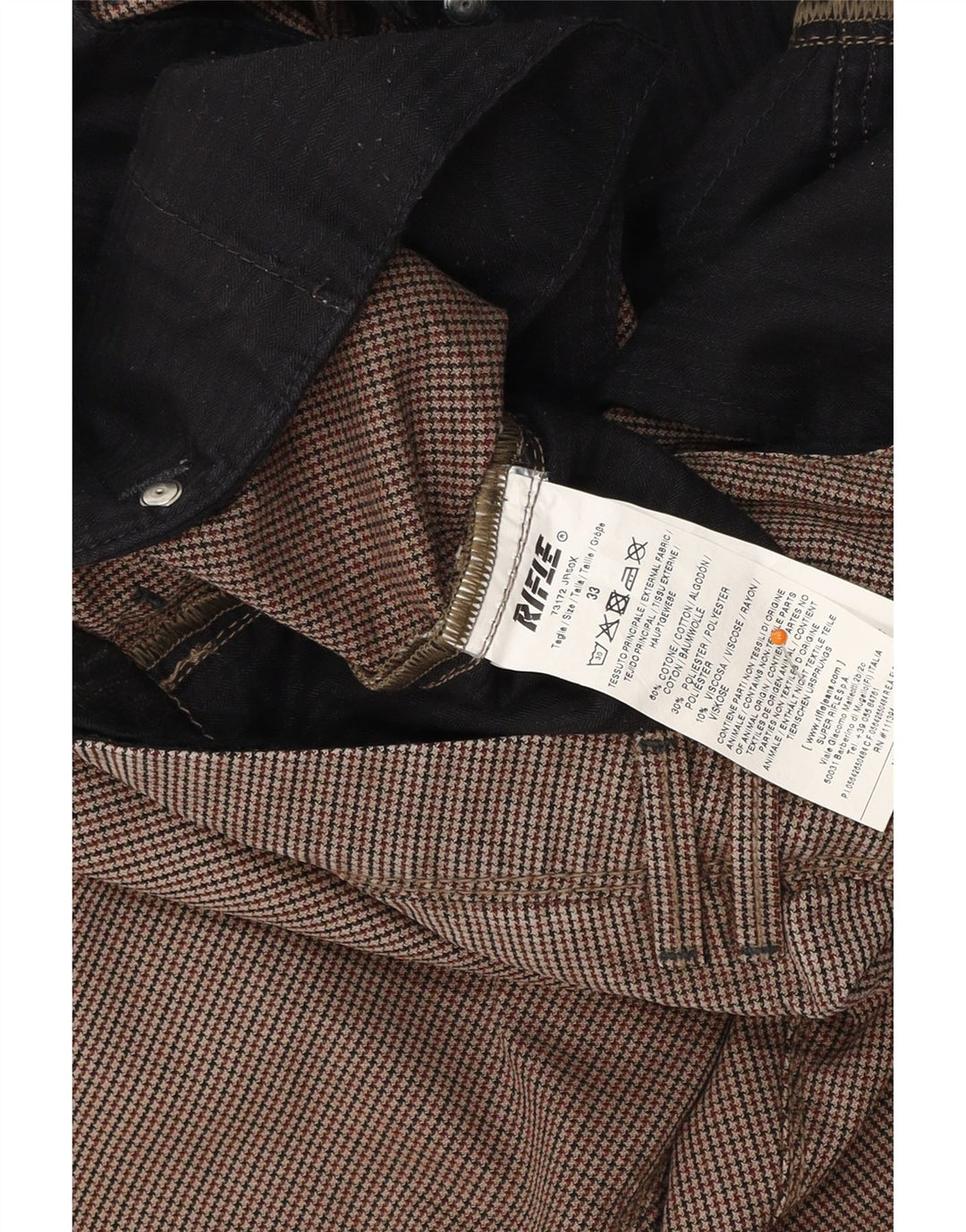 RIFLE Muške uske chino hlače W33 L32 Smeđi pamuk u obliku ptičje zube