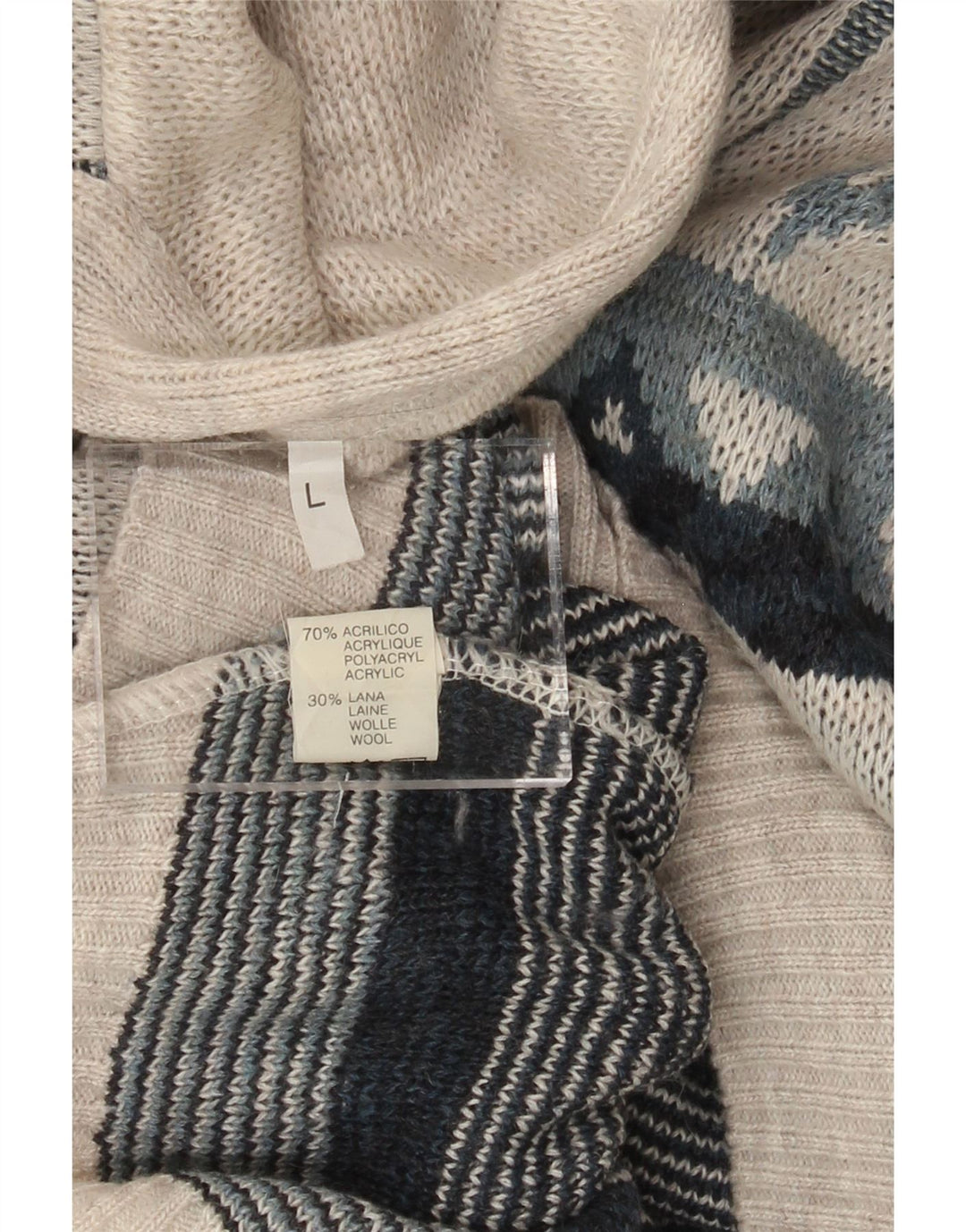 VINTAGE Mens Cardigan Sweater Large Grey Geometric Acrylic Vintage Vintage and Second-Hand Vintage from Messina Hembry 