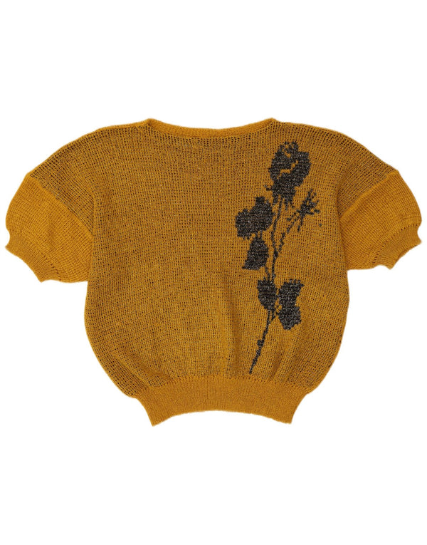 Vintage ženski džemper kratkih rukava s brodskim izrezom UK 14 srednje zlatne retr