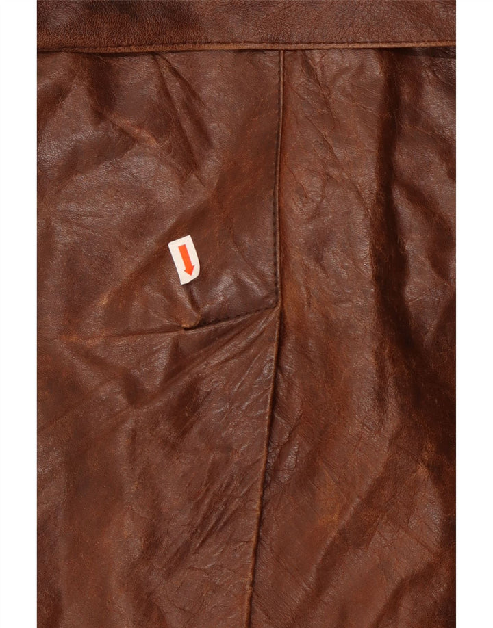 VINTAGE muški vojnički kožni kaput s dvostrukim kopčanjem IT 50 Large Brown