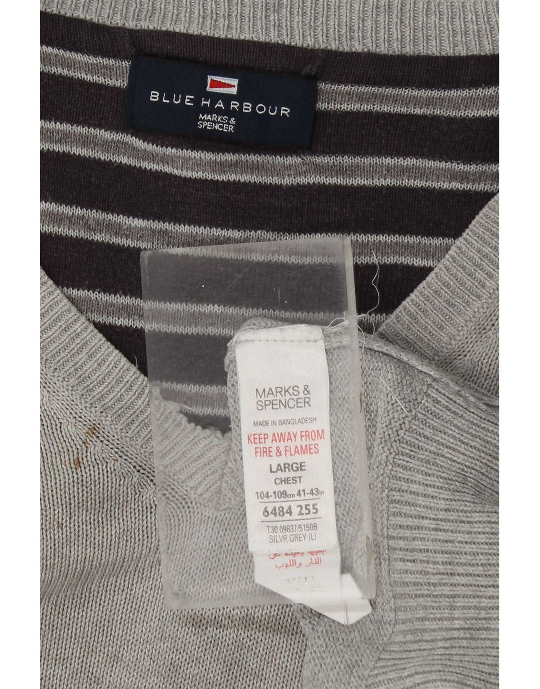 Marks & Spencer muški plavi Harbor džemper s V-izrezom veliki sivi pamuk