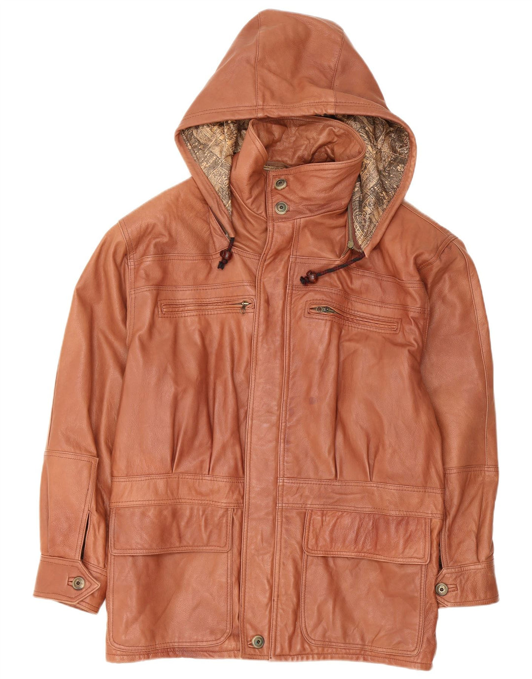 VINTAGE muški kožni kaput s kapuljačom IT 48 Srednje smeđa koža