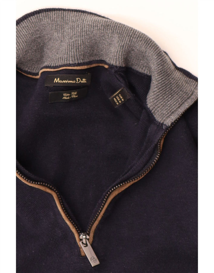 MASSIMO DUTTI Muški džemper s izrezom i srednjim tamnoplavim pamukom