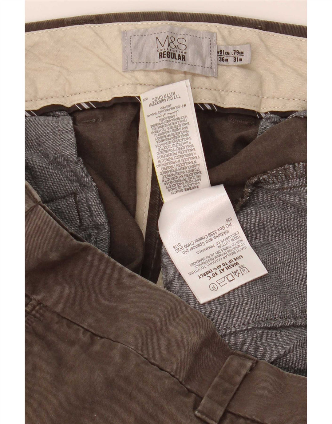 Marks & Spencer muške obične chino hlače W36 L31 kaki pamuk