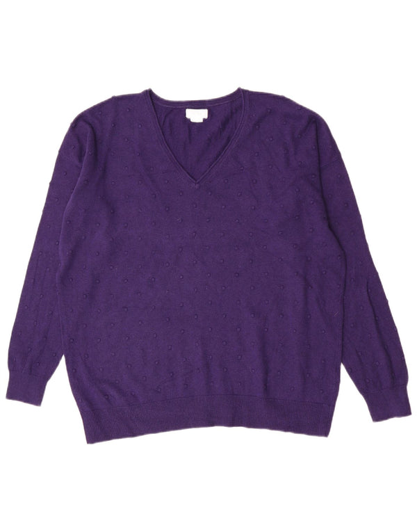 Fat Face Womens V-Neck Jumper Sweater UK 14 Large Purple Spotted Cotton