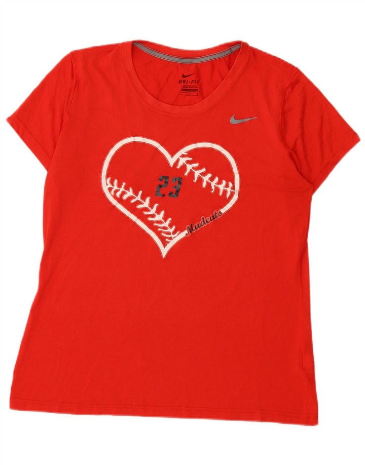 Nike Ženska majica s kratkim rukavima Mudcats Graphic T-Shirt UK 14 Velika crvena poliester